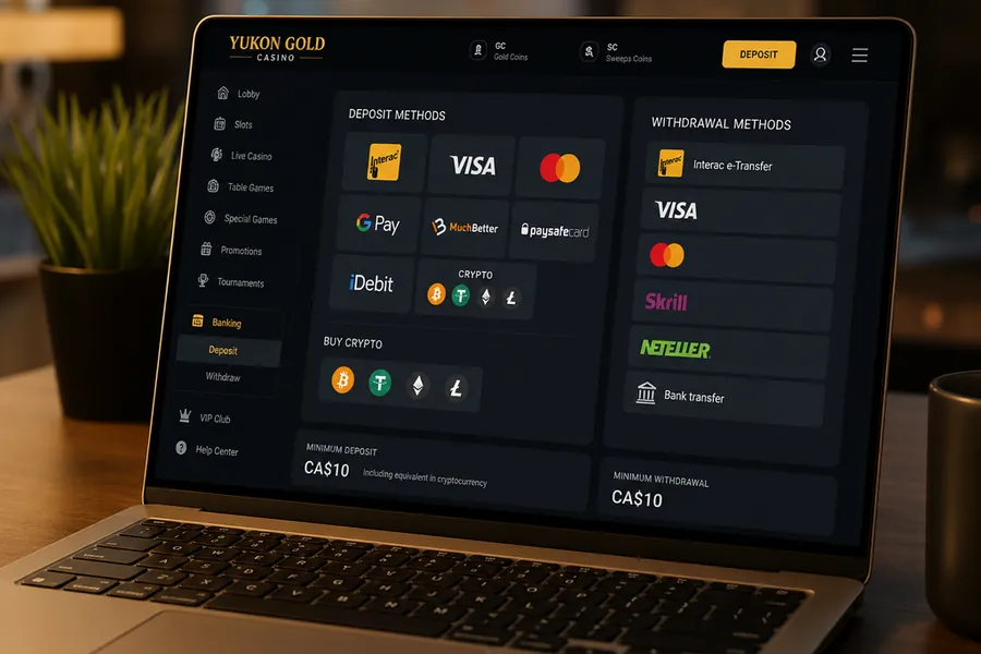 Yukon Gold Casino deposit and withdrawal methods